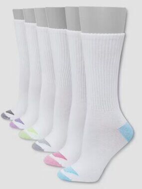 Hanes Premium Women’s 6‑Pack Cool Comfort Lightweight Crew Socks (M)